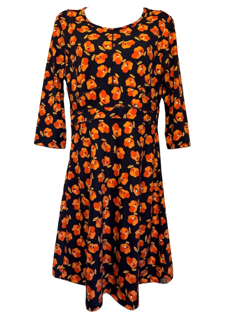 Title Nine Dream Dress 3/4 Sleeve 50’s Floral Athleisure Black Orange Small Fit